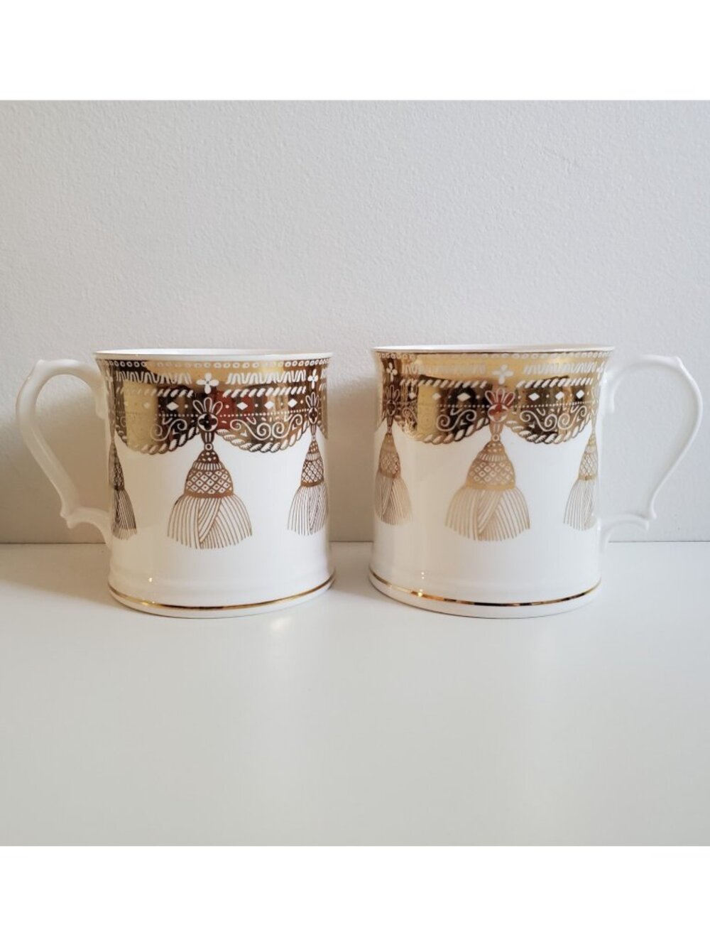 Royal Collection Royal Mews Gold Tassel Tankard Mugs Pair England Fine China
